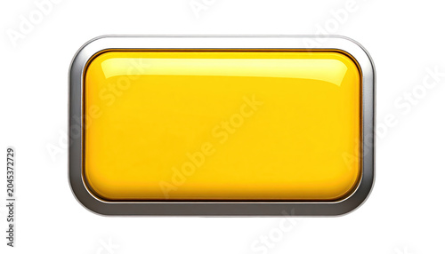 Bright glossy yellow rectangular button with sleek metallic border, an ideal graphic element for modern user interface design, web applications, and digital projects