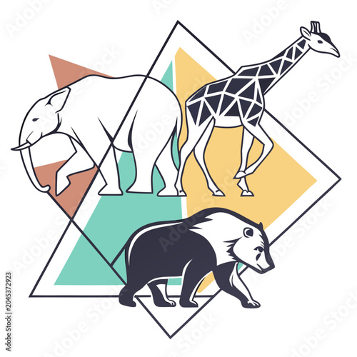 Photography Abstract geometric animals elephant giraffe bear illustration graphic design vec
