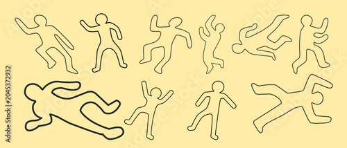 Fotografía Chalk outline crime scene body silhouettes and dancing human figures set