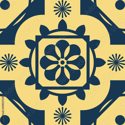 Tableau sur toile Abstract Decorative Floral Tile with Geometric Symmetry.