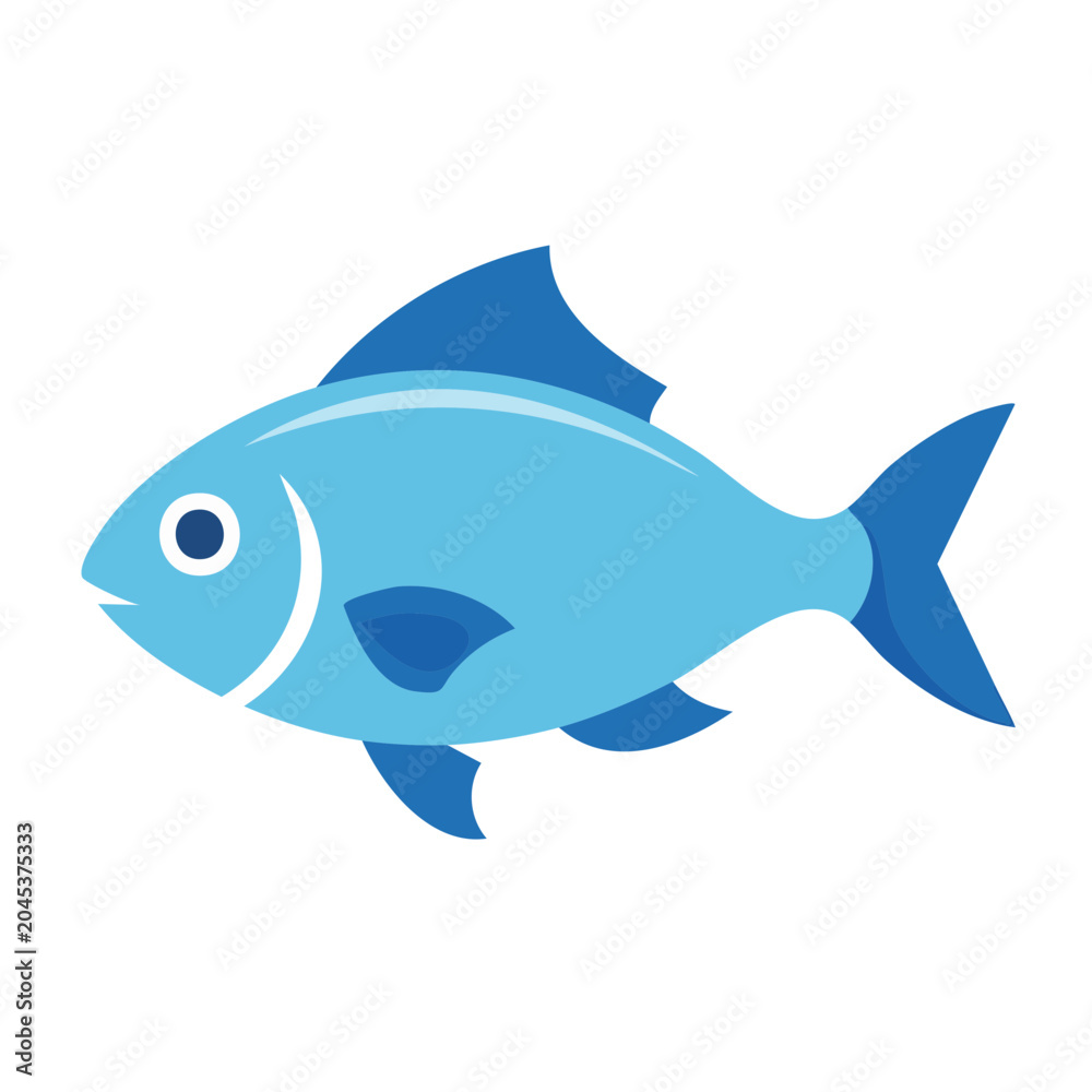 Obraz premium Flat design illustration of a blue fish on a white background