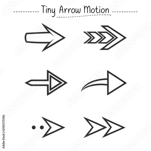 Obraz na płótnie Set of six tiny arrow motion icons in black outline style for various directiona