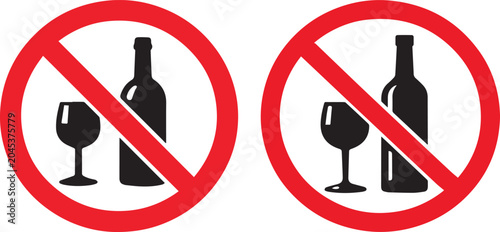 Prohibition sign for wine glass and bottle Vector