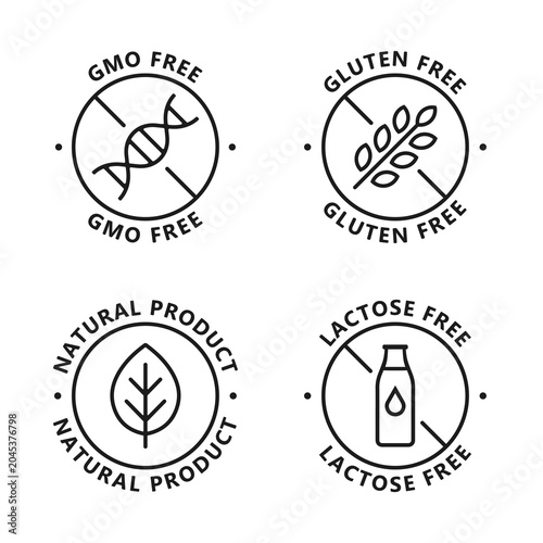 Food label icon set. White background.