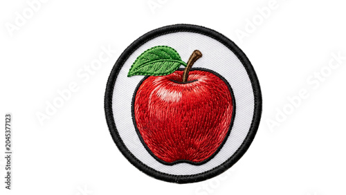 apple embroidered patch badge on isolated transparent background png, generative ai