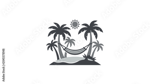 Minimalist hammock between two palm trees on island