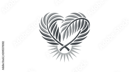Heart shape formed by crossing palm fronds over sun.