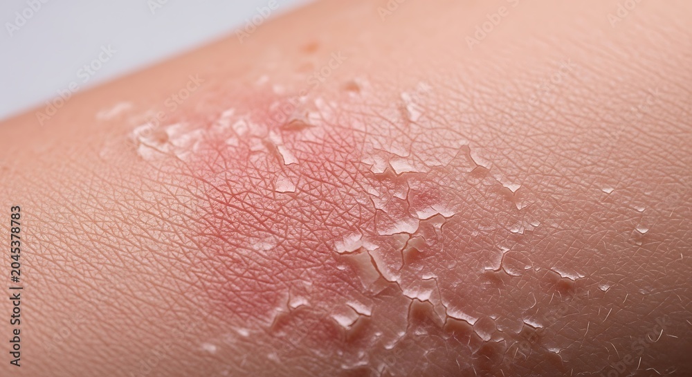 Fototapeta premium Close up of skin rash with peeling and inflammation.