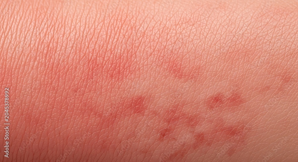 Fototapeta premium Close up of skin with red rash and small bumps.