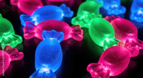 Vibrant and Colorful Candy Lights Illuminated in the Dark.