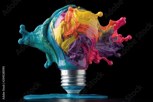 Colorful paint explosion lightbulb