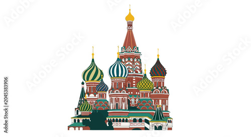 Colorful illustration of Saint Basils Cathedral Moscow.