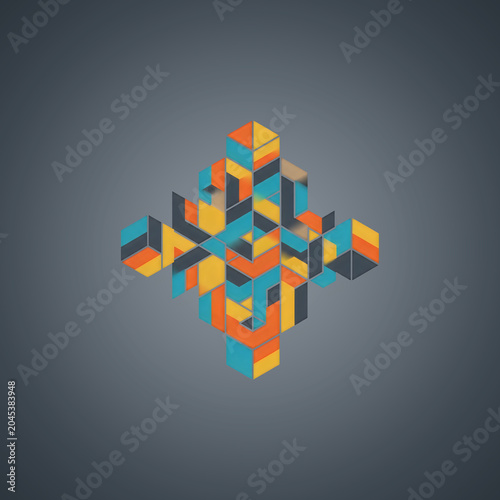 Vibrant 3D geometric shape on gray background