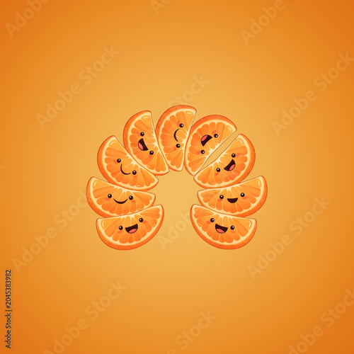 Smiling Orange Slices on Gradient Background