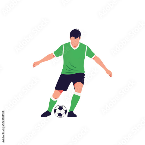 A soccer player standing in a focused pre-shot stance before a free kick. Concentrated gaze, arms slightly out for balance, ball placed on the ground. Minimalist flat vector artwork, clipart