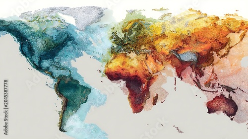 Population density world map with realistic color scale, accurate census data distribution, high-definition cartographic rendering