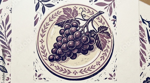 Grapes Illustration on Decorative Plate Design