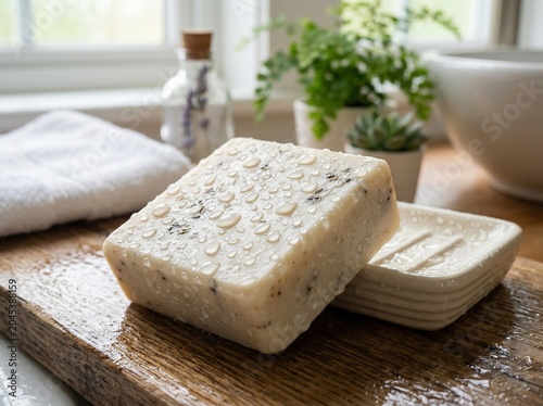 Soap bar with water droplets fresh and clean hygiene concept