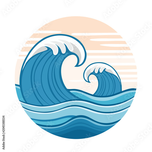 Stylized ocean waves in a circular frame