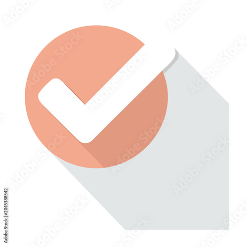 White checkmark in peach circle with long shadow