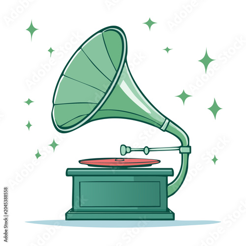 Vintage gramophone illustration with sparkling stars