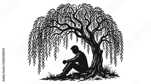 Obraz na płótnie Man sitting under tree alone.