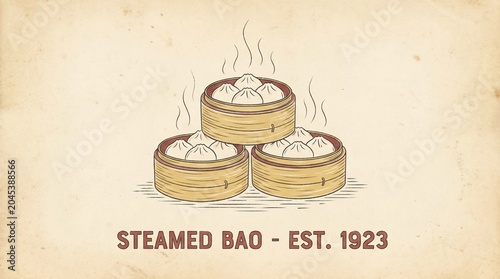 Vintage Steamed Bao Illustration with Retro Style