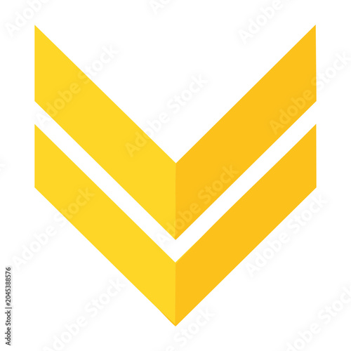 Yellow double chevron down icon on white background