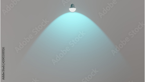 Obraz na płótnie Ceiling spotlight with cyan light beam cone on dark background