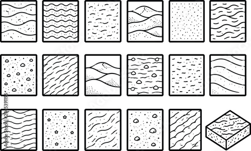 Landscape Architecture CAD Hatch Pattern Set Sand Texture Symbol Vector Set Outline Desert Surface Icons