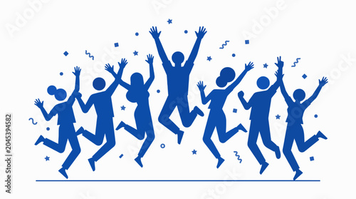 Tableau sur toile Flat Vector Illustration of Diverse People Jumping Celebration Success Business