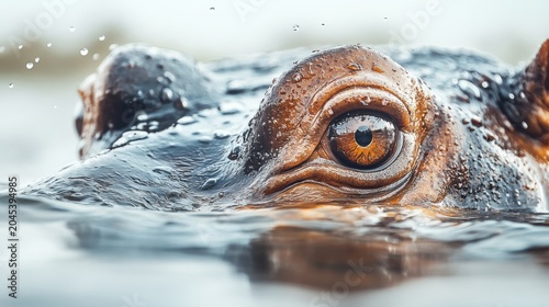 Close-Up of a Hippopotamus Emerging from Water in a Natural Habitat