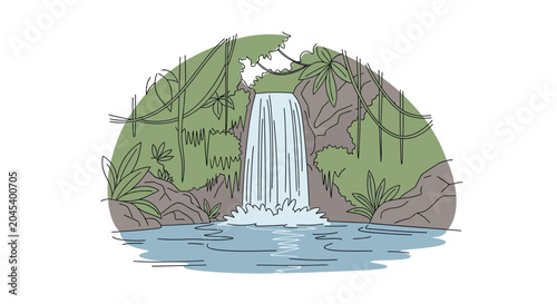 Photography Waterfall pouring into a pool.