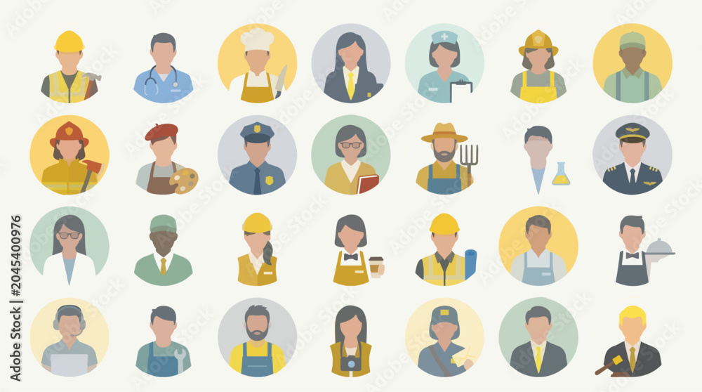 Fototapeta premium Flat Vector Avatars Professions Collection Professional Business Icons For Commercial Use