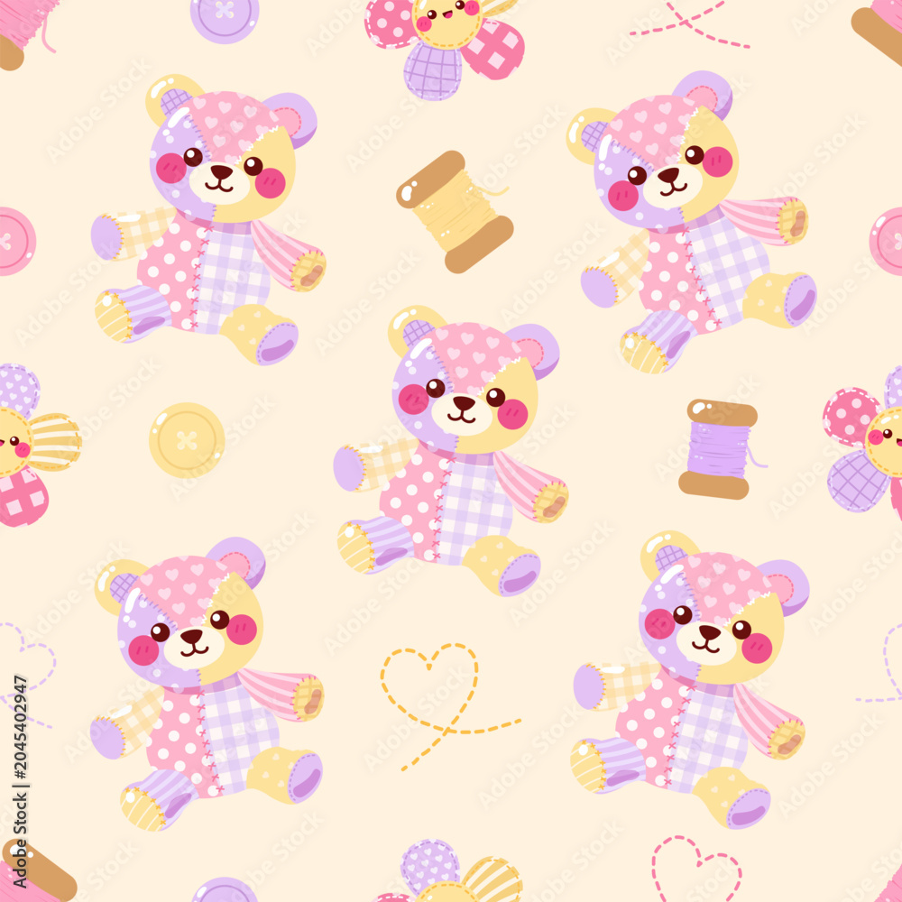 Obraz premium Cute patchwork bear seamless pattern