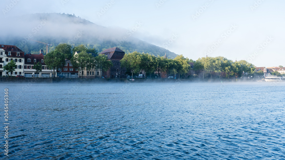 Fototapeta premium Foggy Heidelberg Riverside in Early Morning