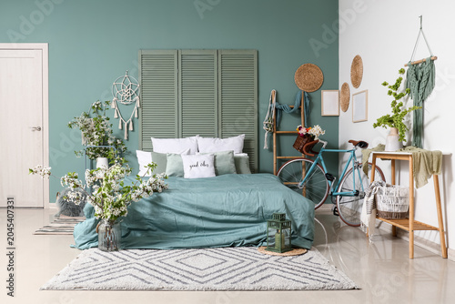 Interior of bedroom with bi...
