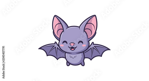 Fotografía Cute Cartoon Bat Character Flying Smiling.