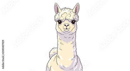 Schilderij op canvas Cute white alpaca looking forward.