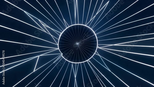 Abstract radial light lines pulsating from a central dark circular core