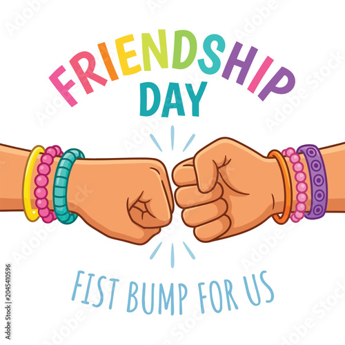 Εκτύπωση καμβά Fist bump illustration with colorful bracelets and lettering a vector graphic on