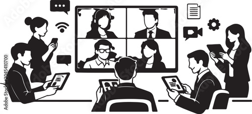 Bild auf Leinwand Virtual Video Conference Hybrid Business Meeting