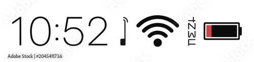 Obraz na płótnie Mobile phone status bar elements with time display plus wireless network and low battery symbols