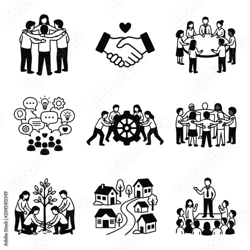 Teamwork Collaboration Community Business Social Icons.