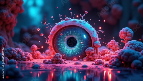 Bioluminescent eye organism with coral like growths image