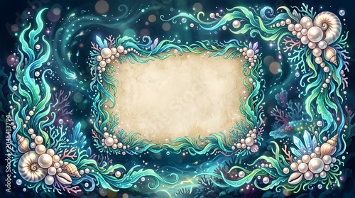 Elegant vintage frame with oceanic floral design