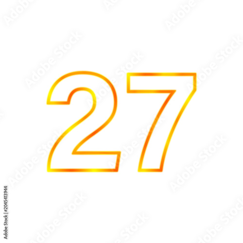Neon Number Twenty Seven Glowing Orange on Black Background isolated on Transparent Background