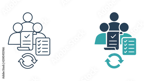 Obraz na plátne Team task management icon set with checklist and circular arrow showing workflow
