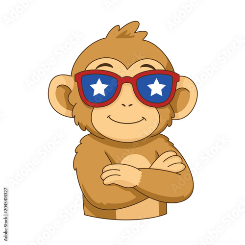 Cool Monkey Wearing Patriotic Star Sunglasses for Fourth of July Vector Illustration