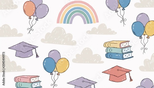 Graduation Celebration Pattern Background with Balloons